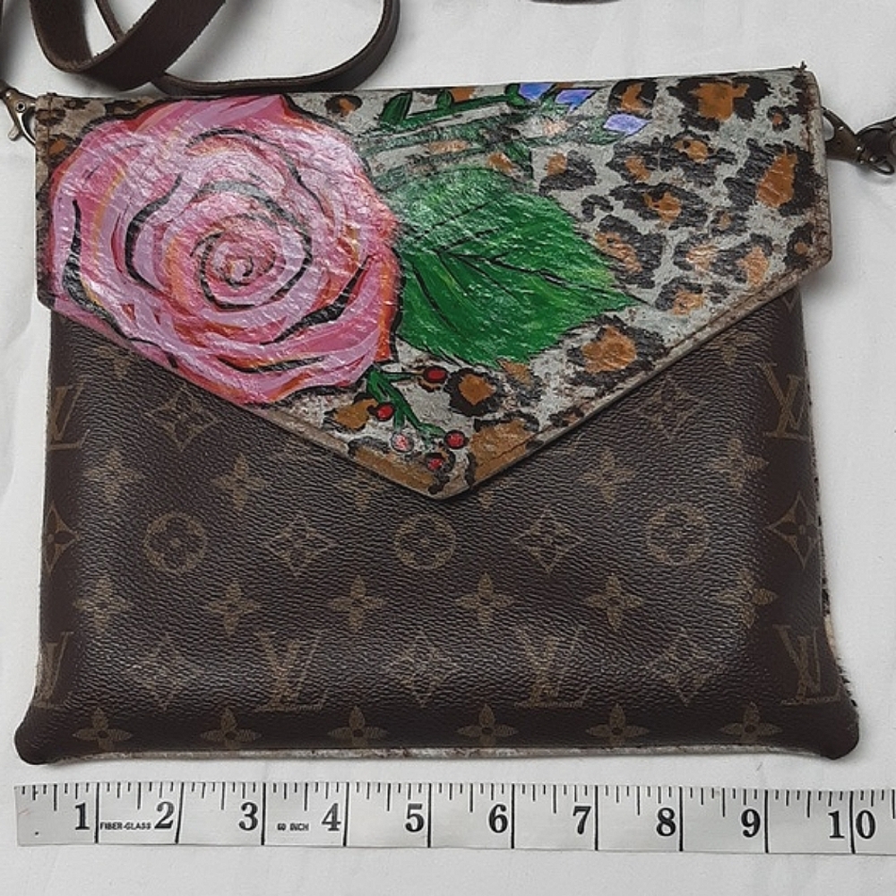 Louis Vuitton crossbody purse clutch custom painted leather artist LV monogram